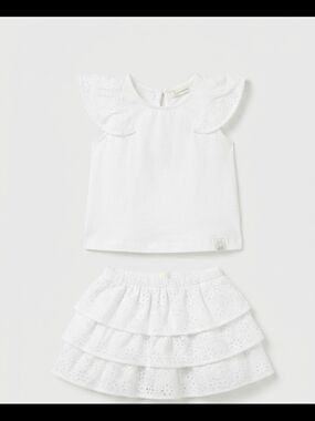 United Colors Of Benetton White Eyelet Ruffle Tank Top & Tiered Skirt Set